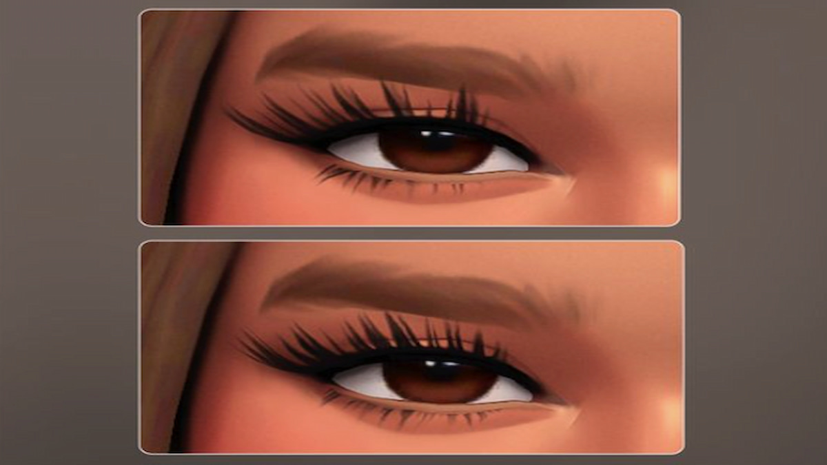 Gros plan sur l'œil des Sims avec de longs cils
