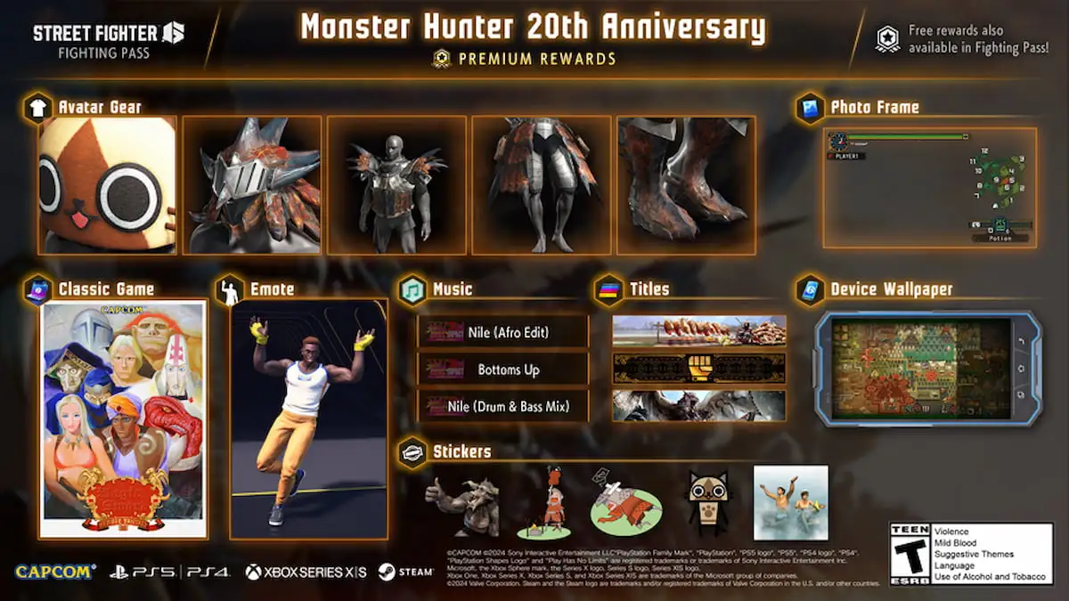 affiche officielle avec tout le nouveau contenu et les récompenses pour l'anniversaire de Monster Hunter