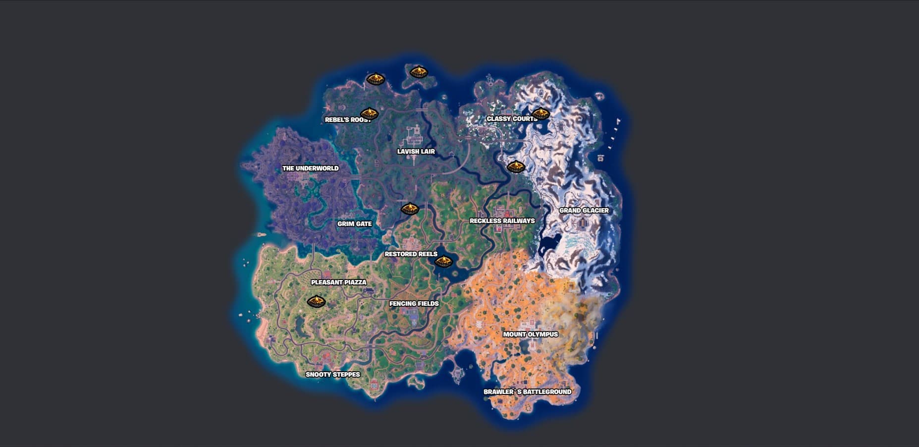 une carte montrant tous les emplacements des feux de camp dans Fortnite