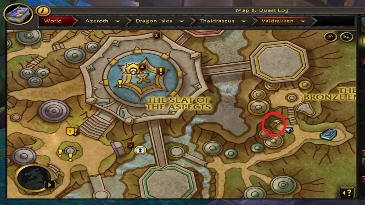 L'entrée Parting Glass sur la carte de Valdrakken dans World of Warcraft