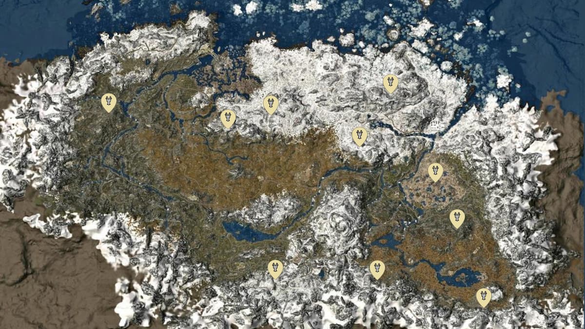 Carte de Skyrim avec des icônes pour tous les emplacements du repaire de dragons