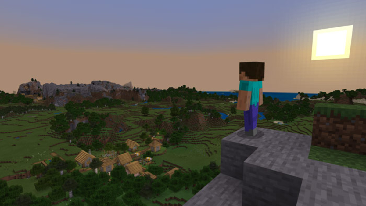 Steve regarde l'Overworld dans Minecraft.