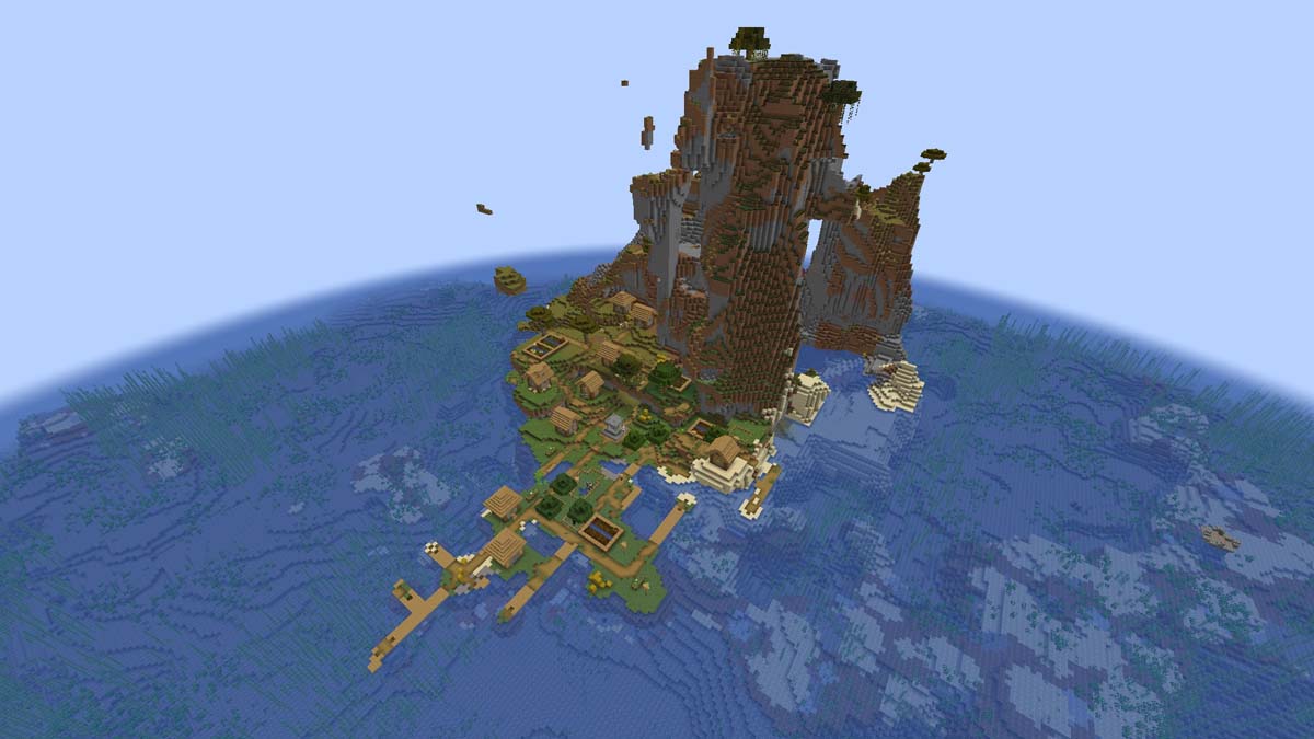 Village insulaire de savane balayé par les vents dans Minecraft