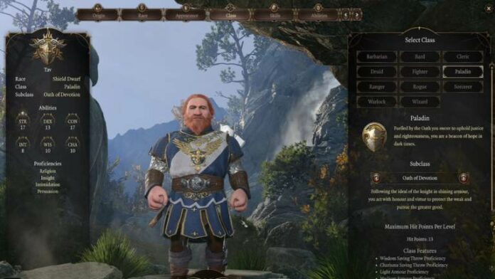 dwarf paladin in baldur's gate 3 character creation