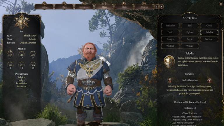 dwarf paladin in baldur's gate 3 character creation