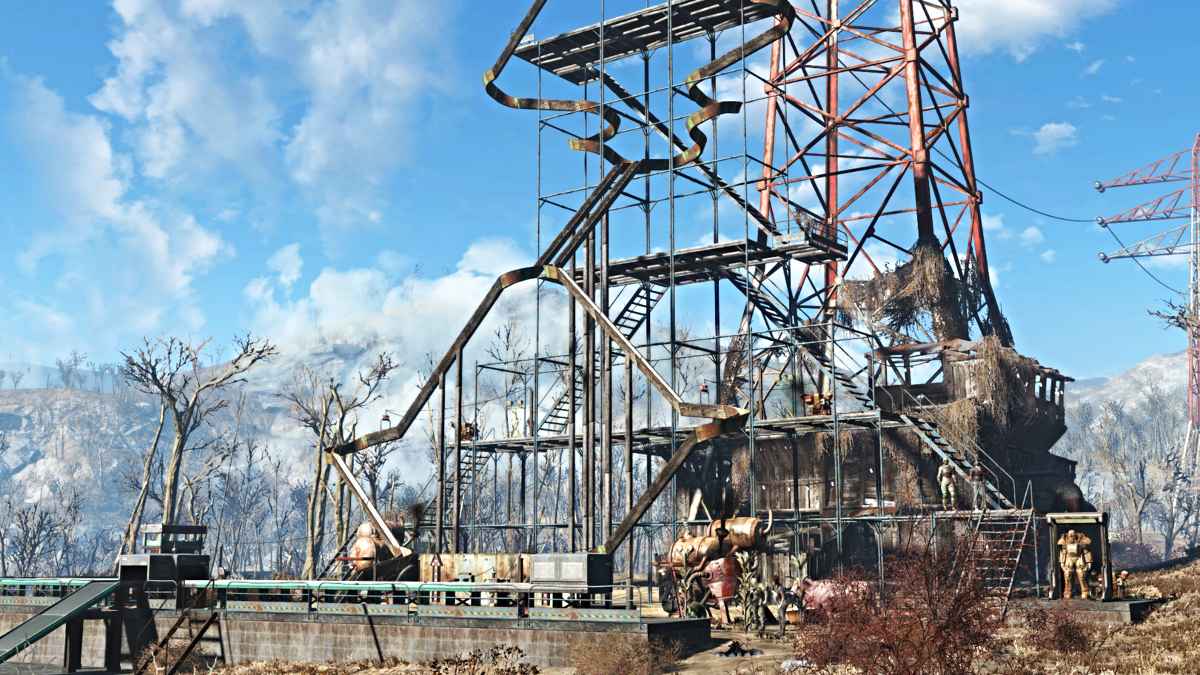 Fallout 4, un exemple des structures d'échafaudage que vous pouvez construire avec le DLC
