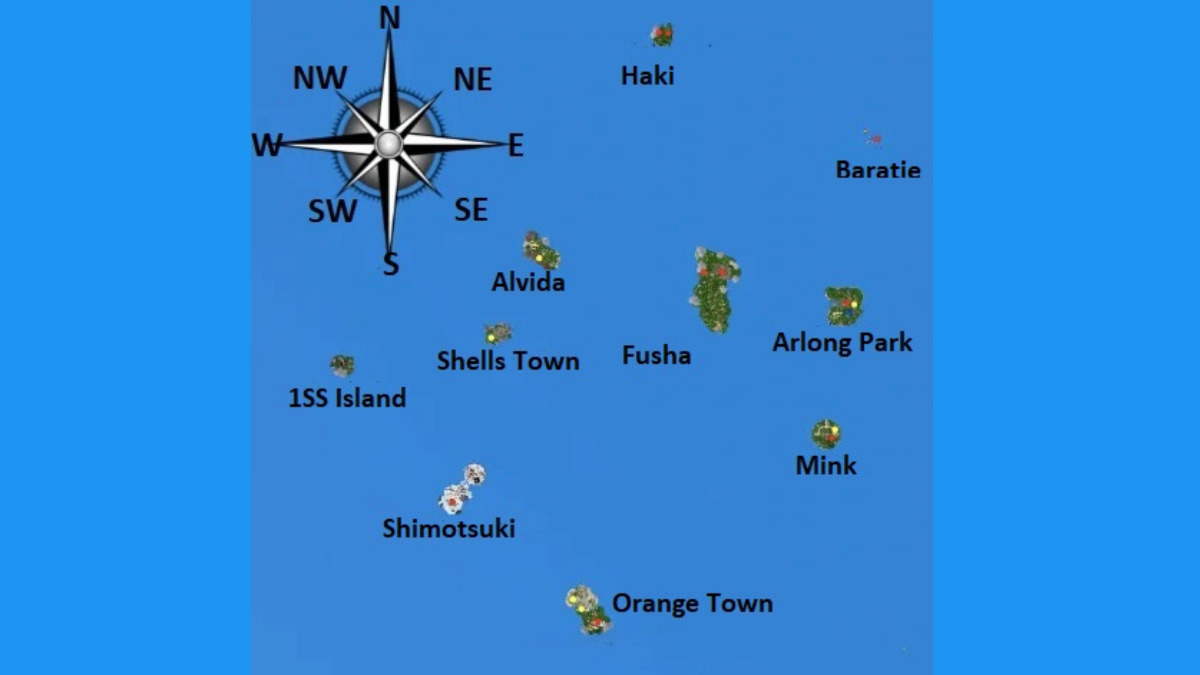 Carte montrant tous les emplacements des îles dans Roblox Legacy Piece