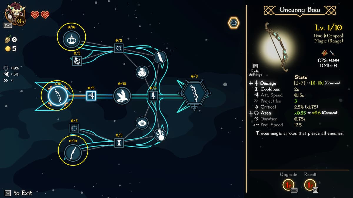 Menu de mise à niveau de la constellation avec choix d'armes