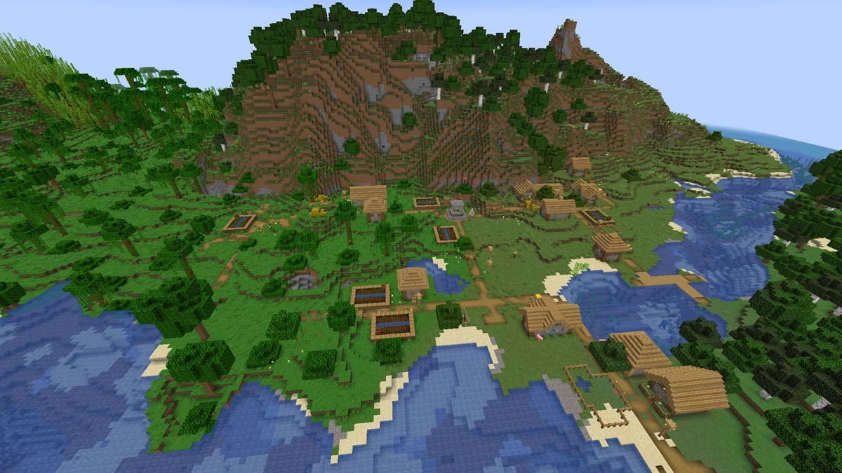 Village avec six fermes dans Minecraft