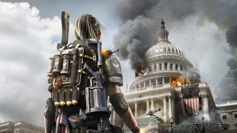 The Division 2 character watches the White House burning