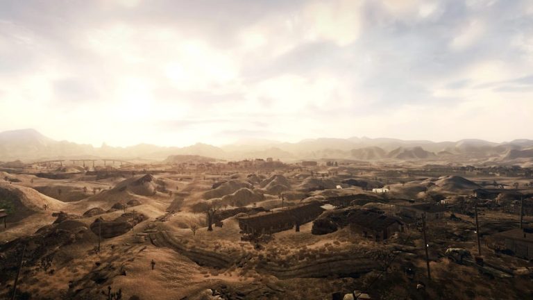 A view from above of the desert in Fallout: New California.
