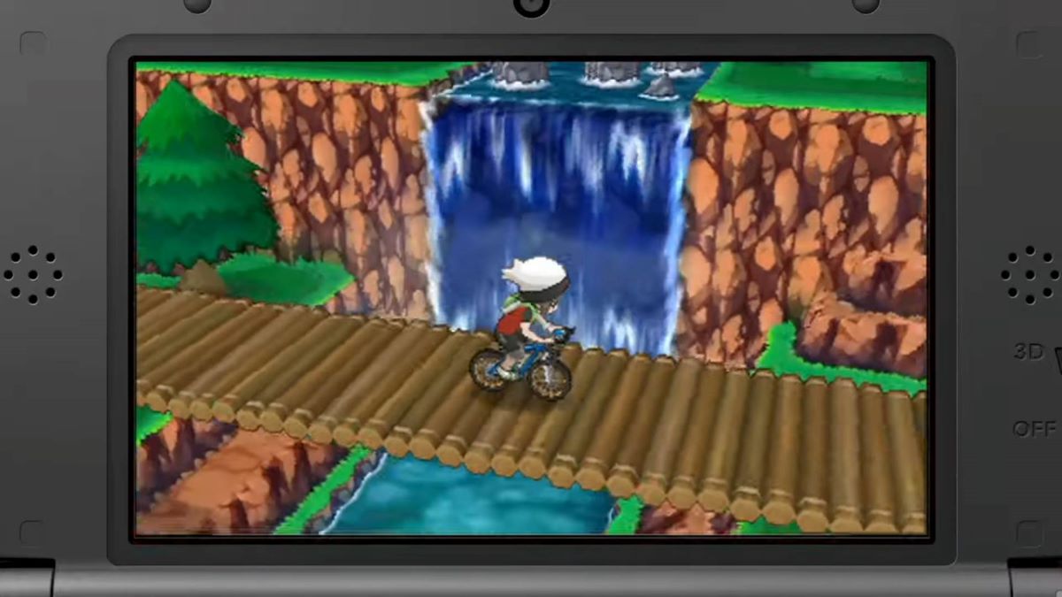 Un joueur traverse un pont à vélo sur Pokemon ORAS