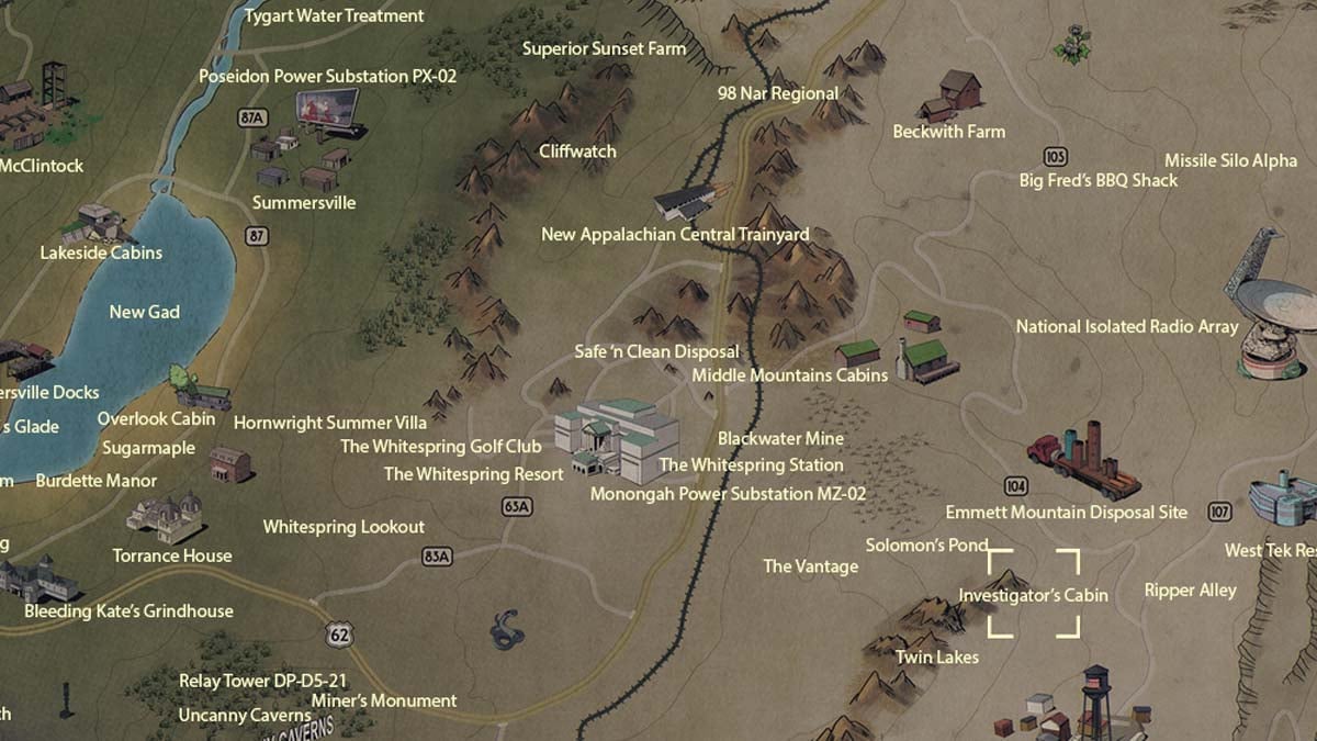 Emplacement de la cabine de l'enquêteur dans Fallout 76