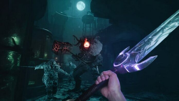 Player swinging a sword toward monsters in a level of Sker Ritual