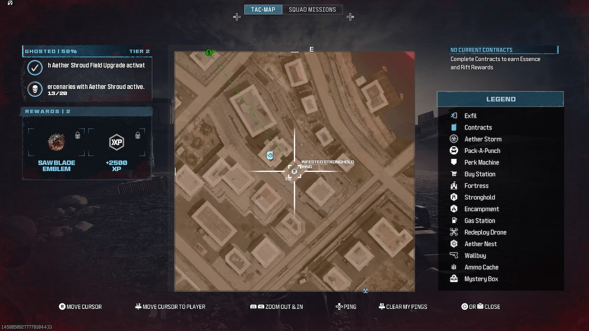 Une image de la carte du jeu montrant un exemple de forteresse infestée.