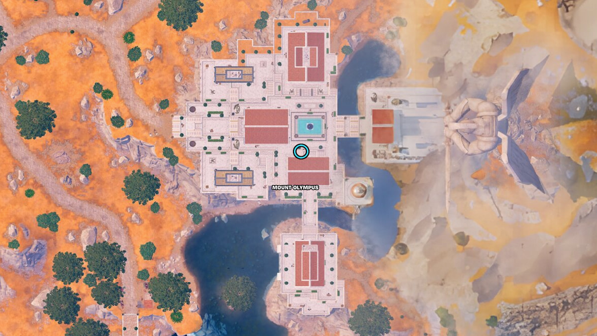 Carte Fortnite Chapitre 5 Saison 2 de l'emplacement du sablier fissuré du mont Olympe