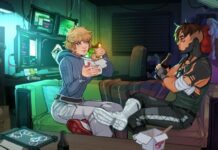 Wattson and Crypto eating takeout on a couch in Apex Legends