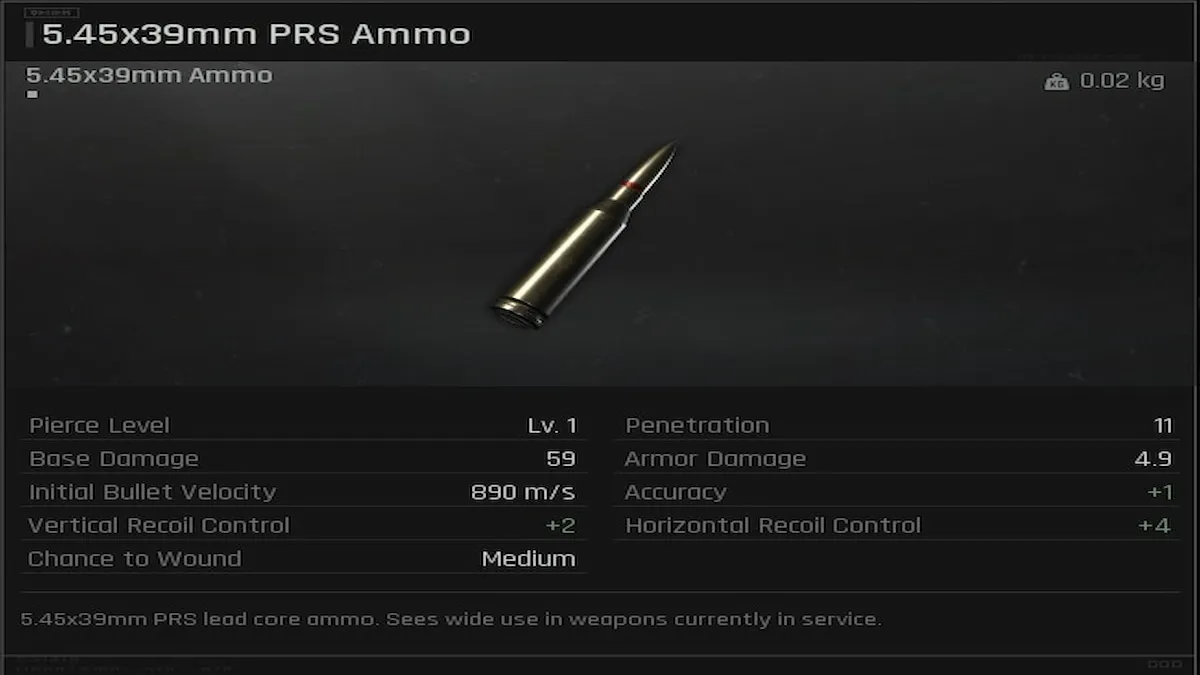 Une vitrine de l'écran des statistiques de munitions dans Arena Breakout Infinite.