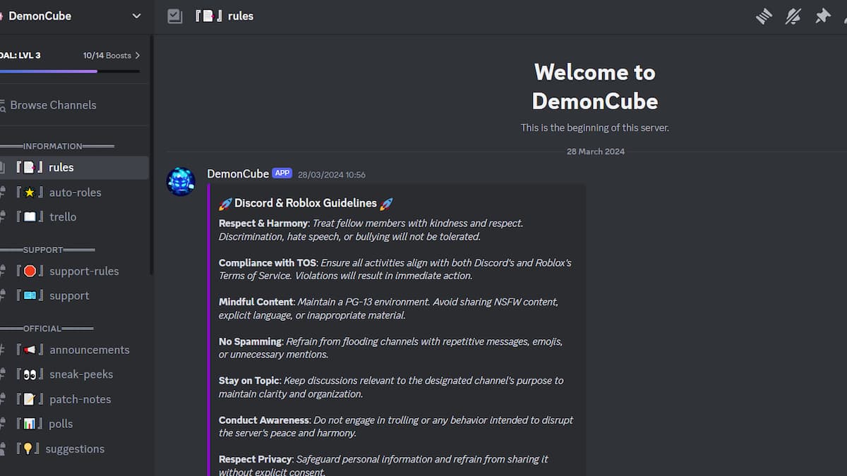 Écran principal montrant le serveur Demon Blade Discord