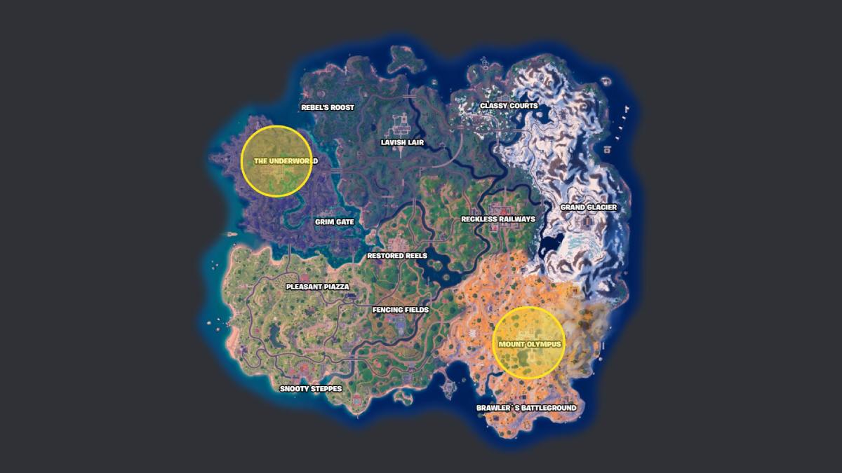 Emplacements des ailes d'Icare marqués sur la carte Fortnite