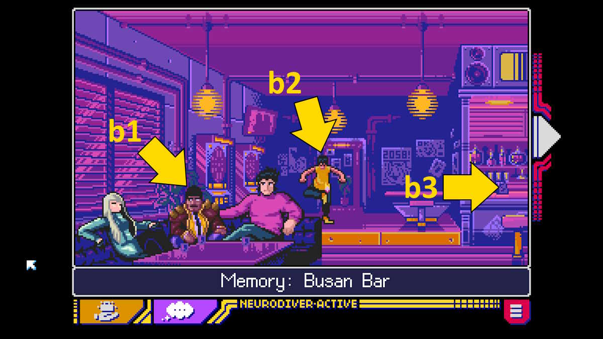 Entrer dans le bar de Busan dans Read Only Memories : Neurodiver