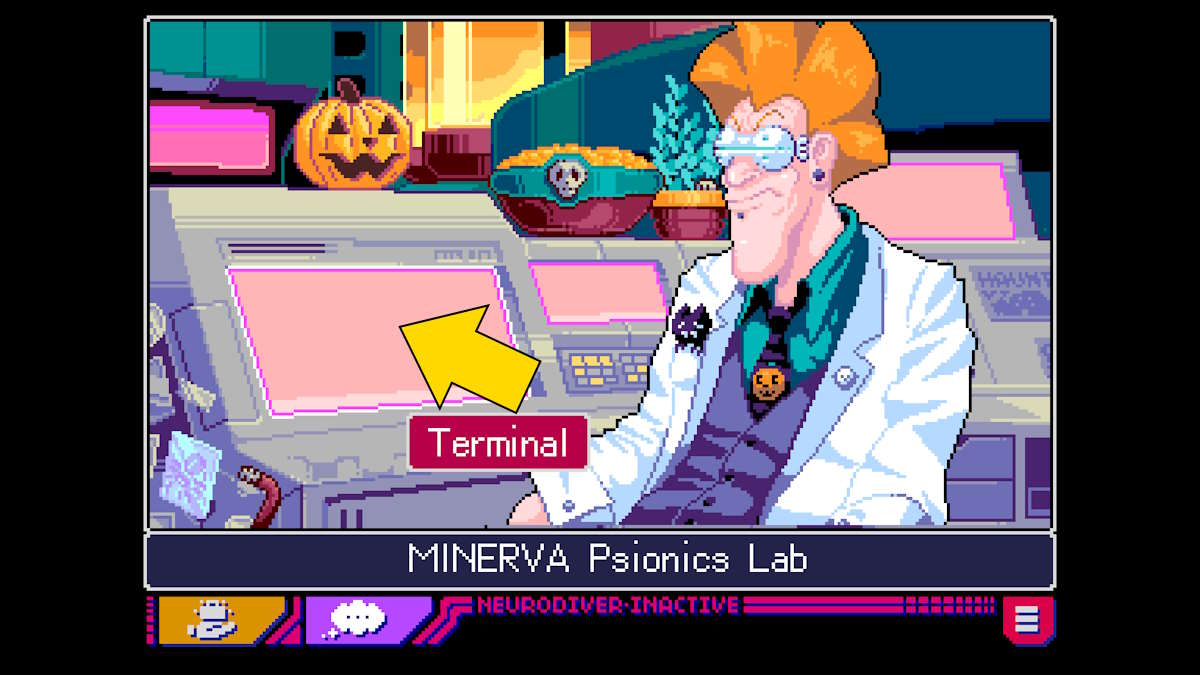 Utilisation du terminal d'Harold dans Read Only Memories : Neurodiver