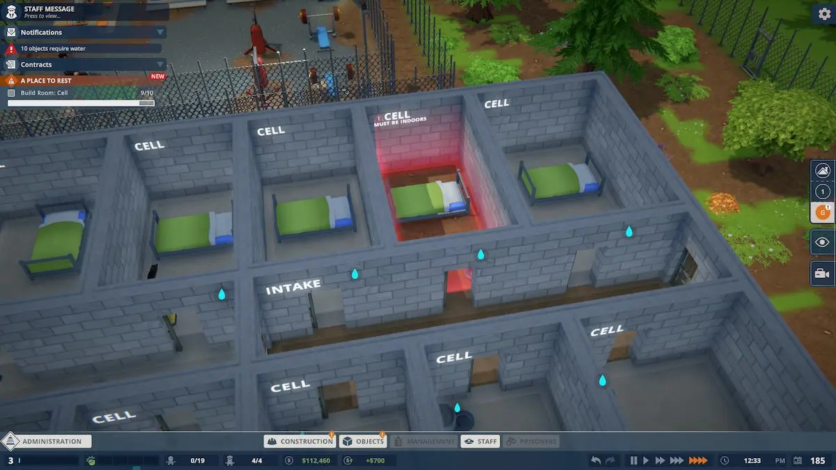 Une erreur de construction de cellule dans Prison Architect 2.
