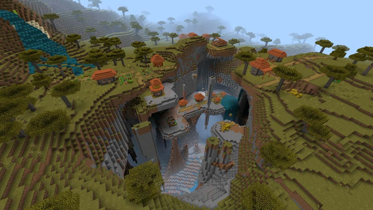 Ravin géant et village d'acacias dans Minecraft