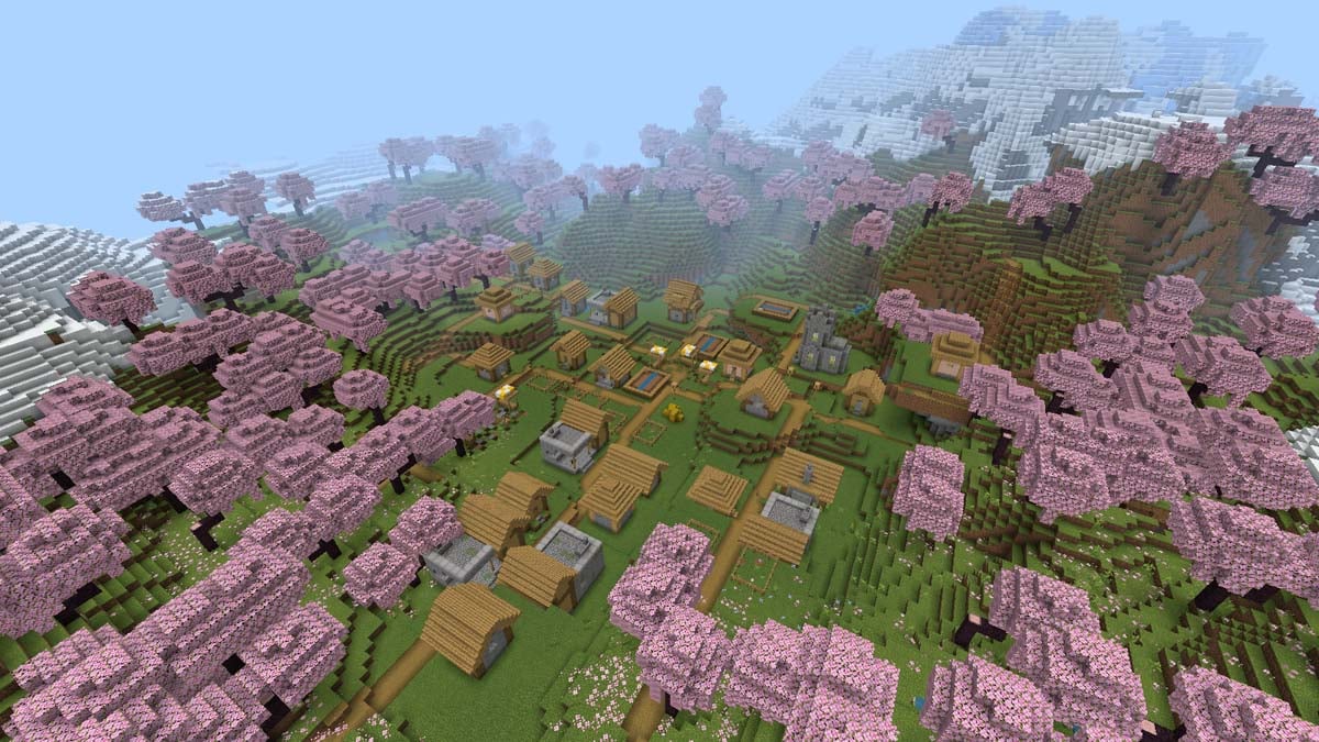 Cinq forgerons et village de cerises dans Minecraft