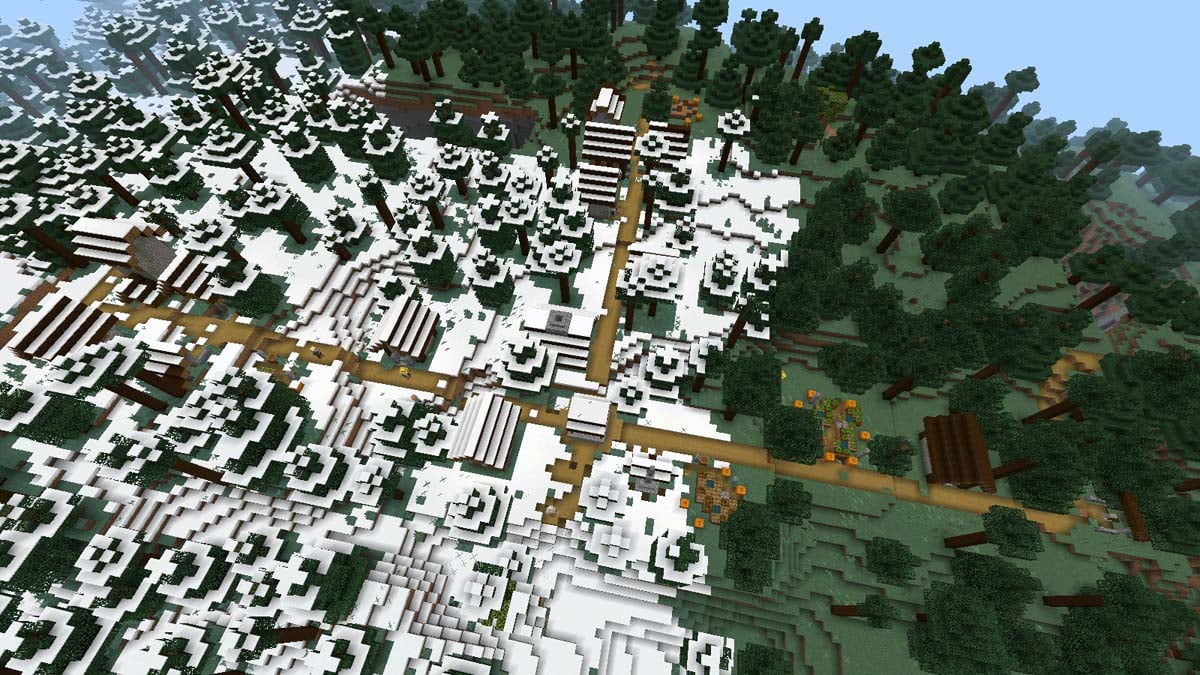Plusieurs armuriers et village de la taïga enneigée dans Minecraft