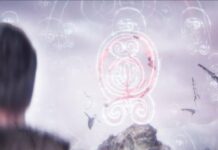 Floating rune symbols for gate barrier in Hellblade 2