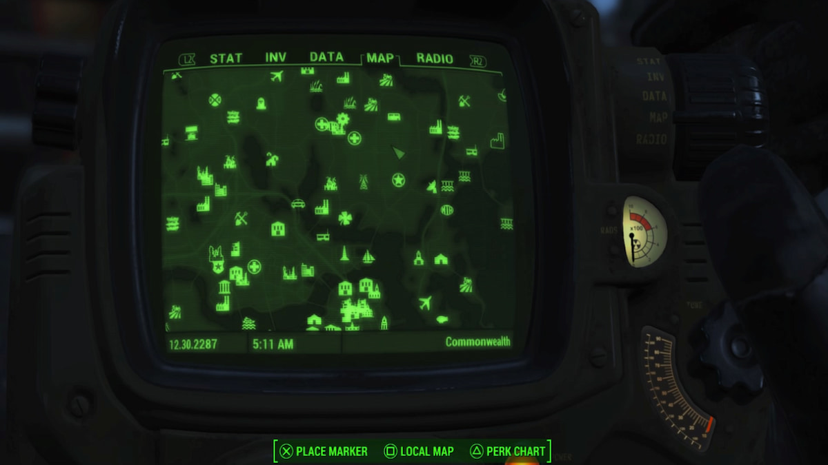 Carte Fallout 4 avec tous les marqueurs de carte affichés 
