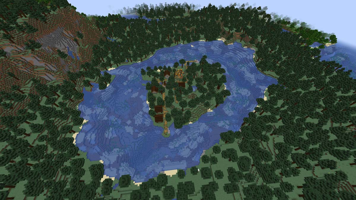 Village insulaire sur le lac dans Minecraft