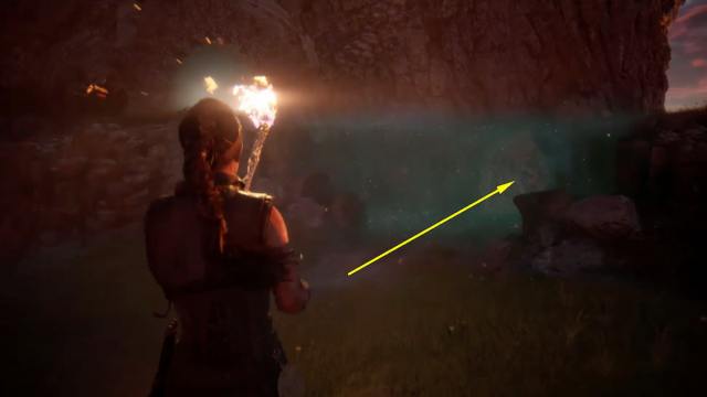 Ouverture d'un tunnel sous une grotte extérieure dans Senua's Saga : Hellblade 2