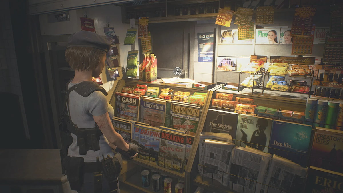 Resident Evil 3 fait la une d'un tabloïd dans un kiosque à journaux dans le métro 