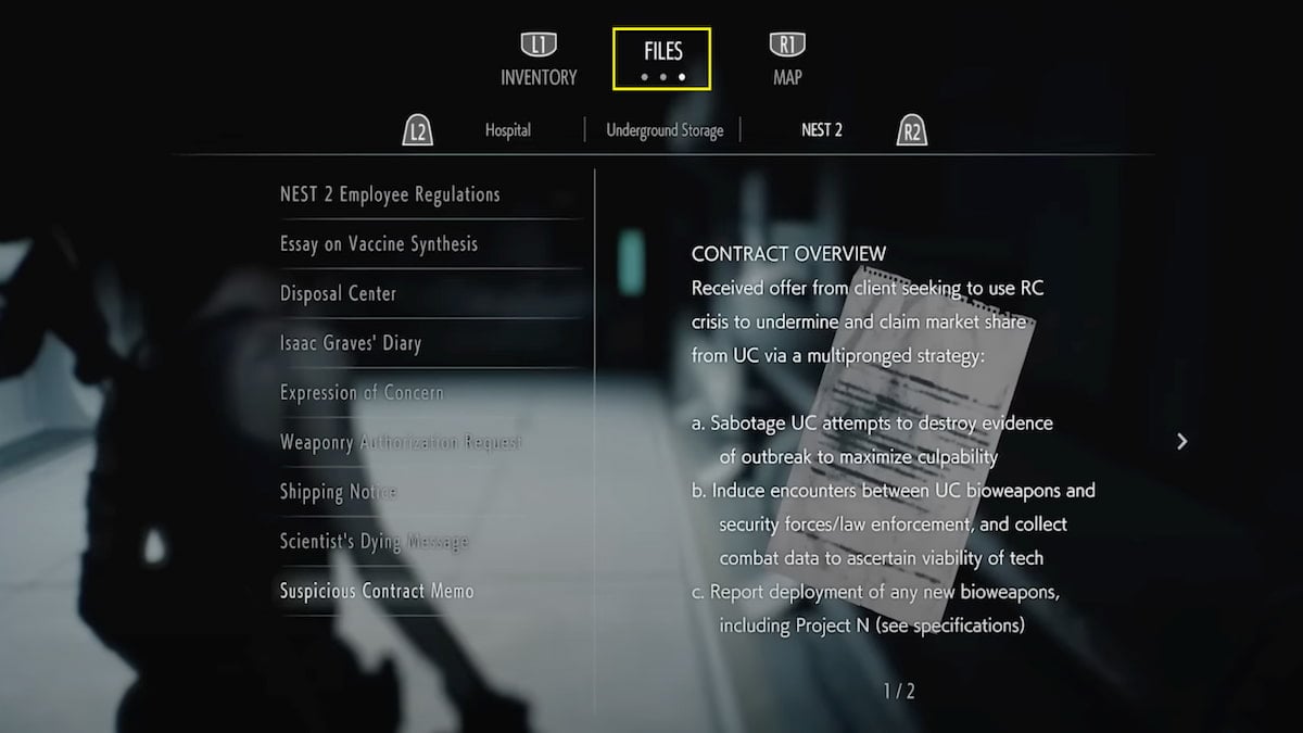 Resident Evil 3 Files menu with all file documents