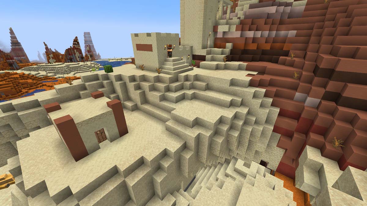 Village Minecraft avec un temple du désert enterré