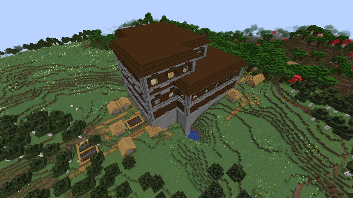 Village Minecraft avec manoir boisé