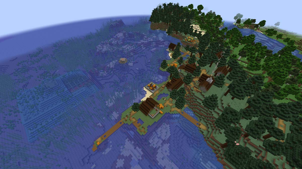 Village Minecraft avec monument océanique