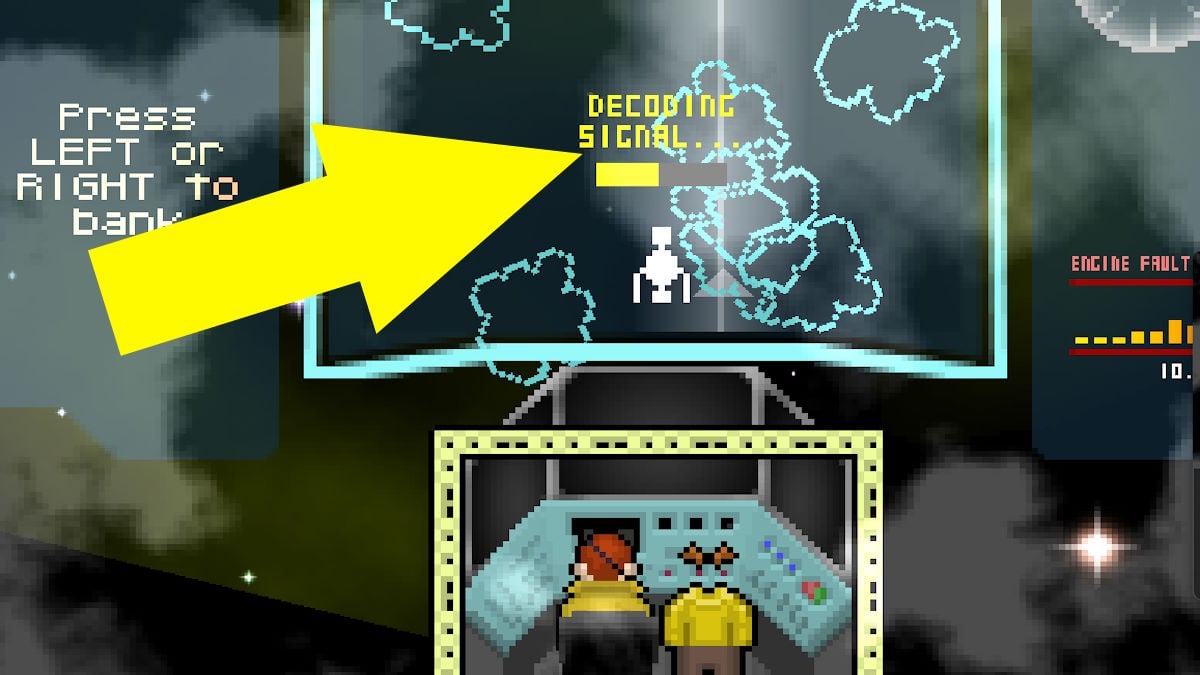 Un message « signal de décodage... » apparaît au-dessus du vaisseau sur la console de commande de Starstruck Vagabond.