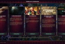 The campaign selection screen showing five modded single-player campaign in Songs of Conquest.