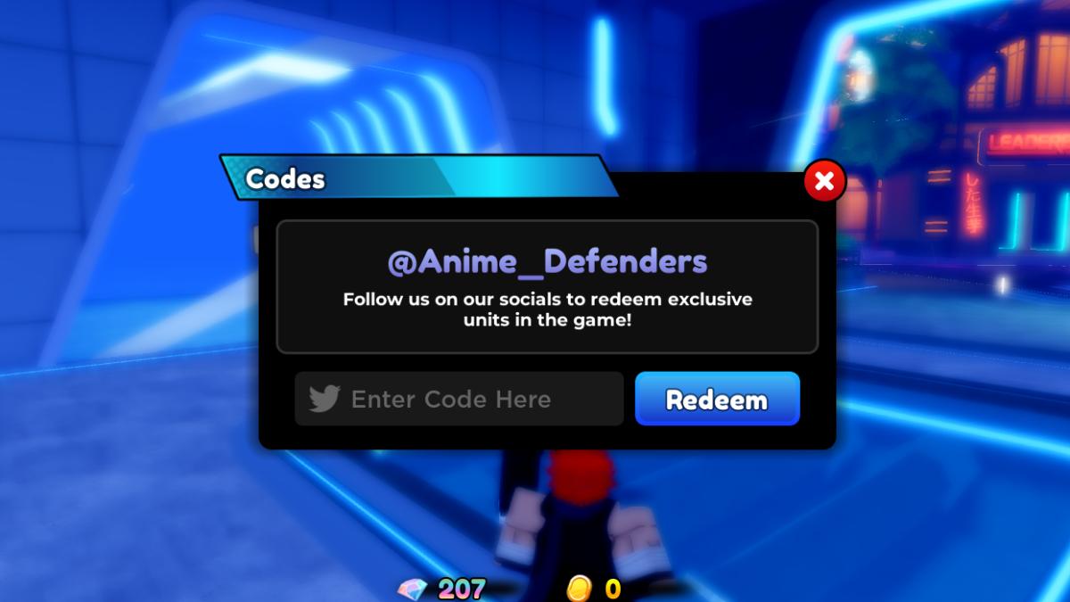 Section des codes d'échange d'Anime Defenders