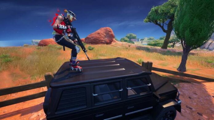 On top of a car roof in Fortnite