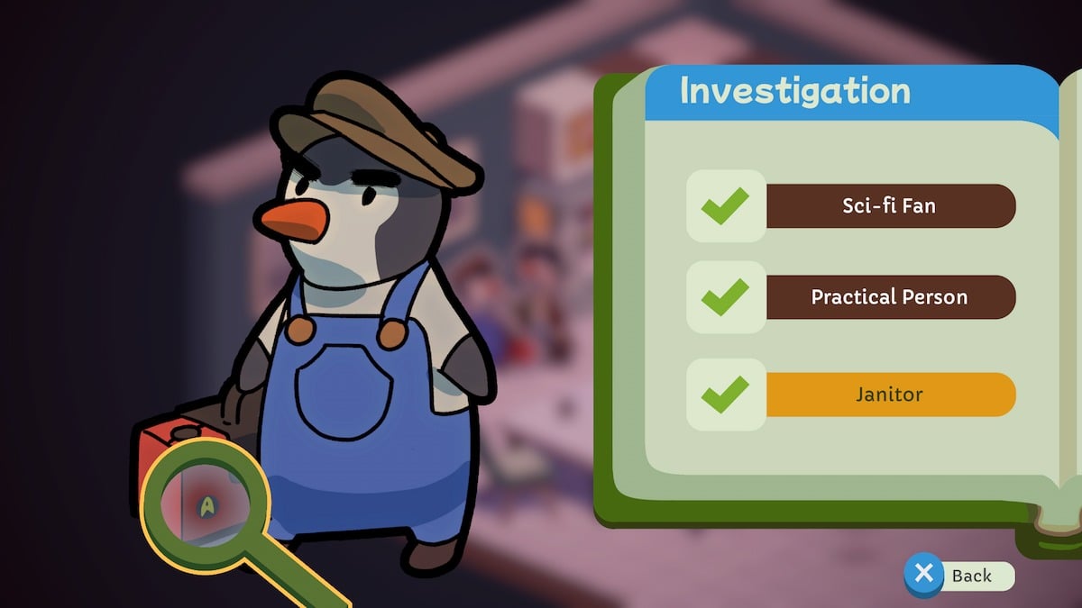 Enquête sur le pingouin dans Duck Detective.