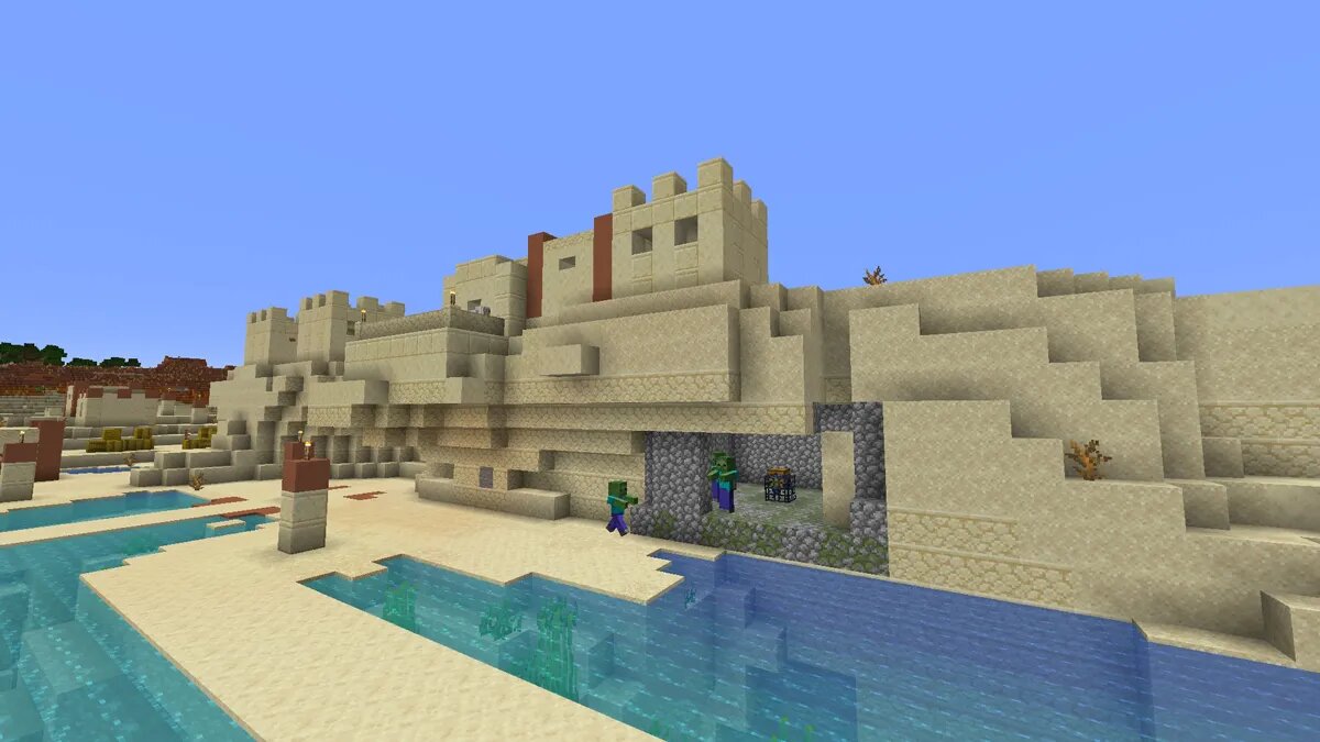 Donjon et village exposés dans Minecraft