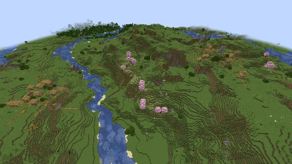 Vallée fluviale et village dans Minecraft