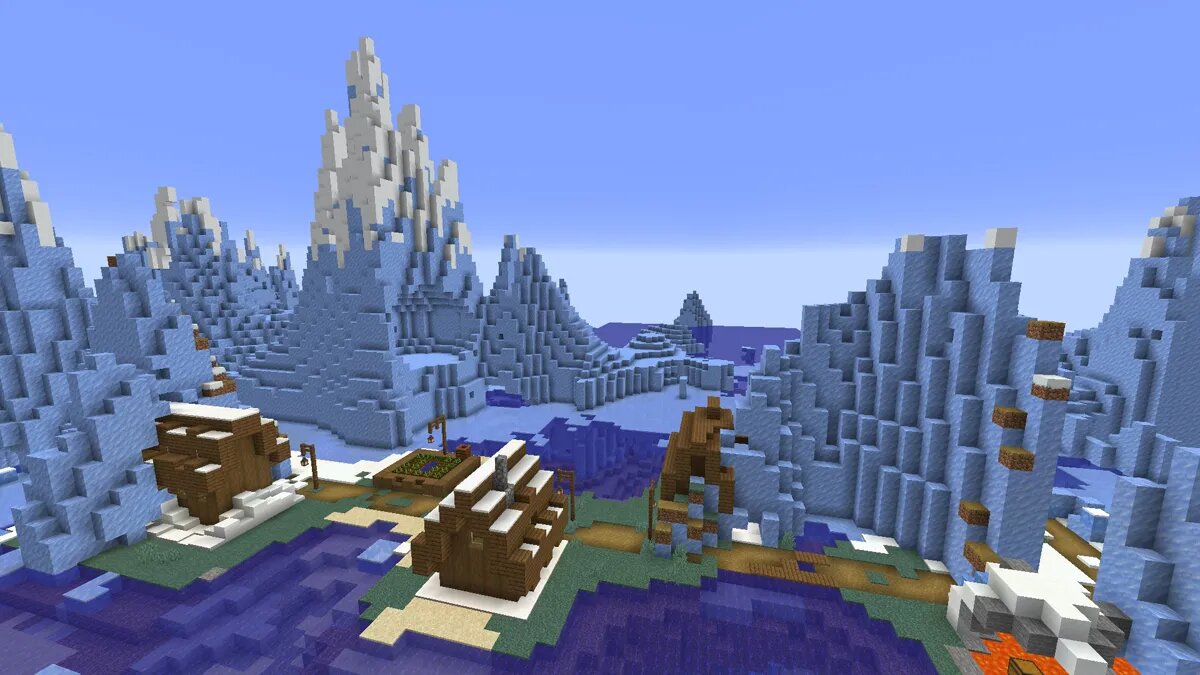 Icebergs et village dans Minecraft