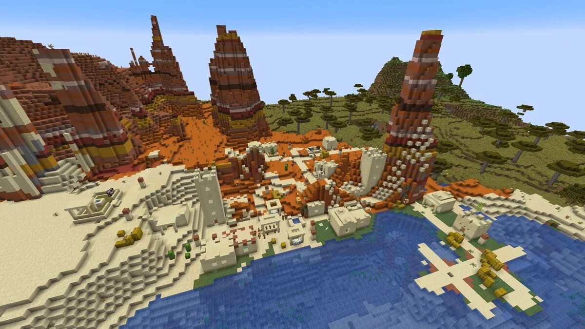 Badlands et village dans Minecraft