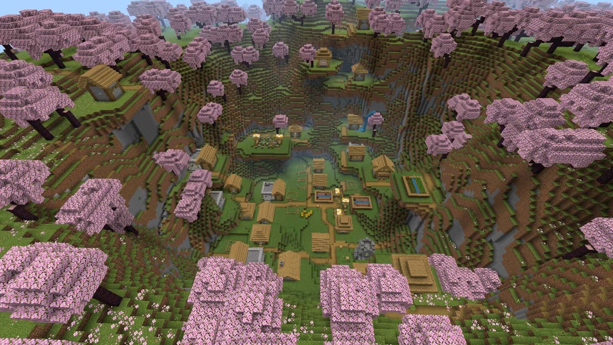 Cinq forgerons et village de cerises dans Minecraft