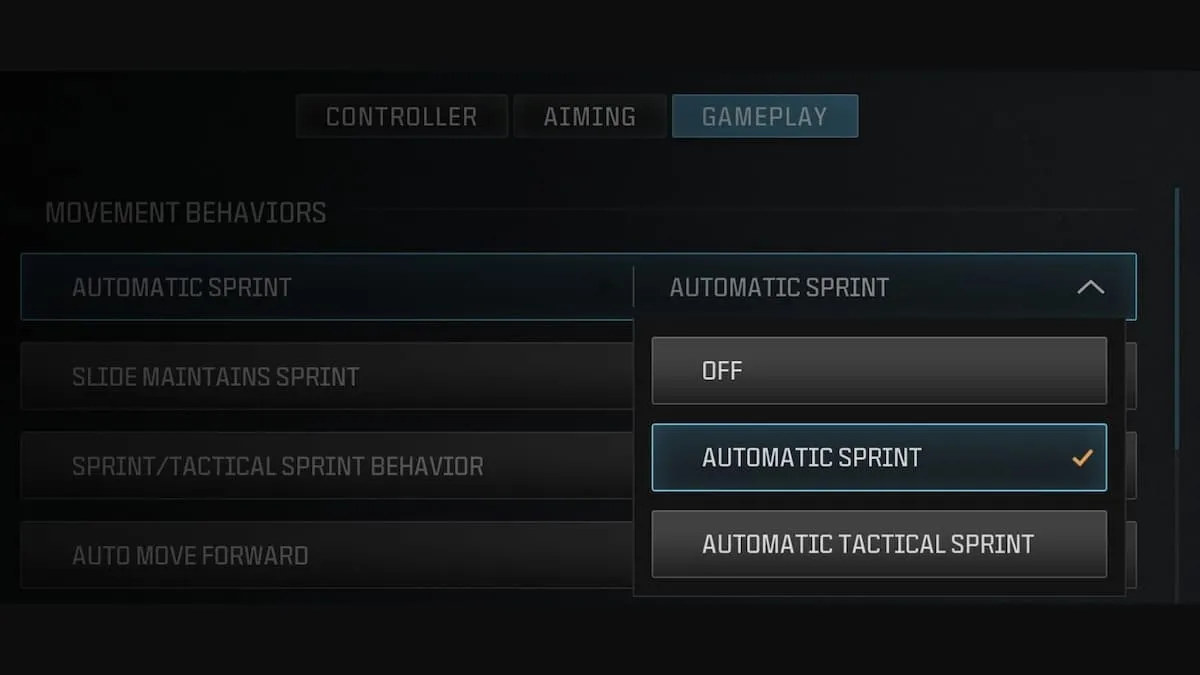 Options de paramètres de Call of Duty Modern Warfare Tac Sprint
